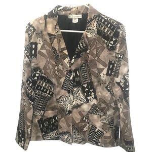 Women’s Abstract Print  Blazer Jacket Neutral Brown Black